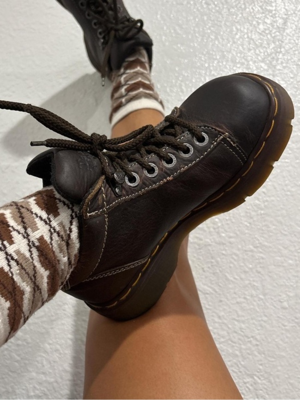 Vintage Y2K Dr. Martens 8542 Brown Leather Chunky Boots Made in England Size 9